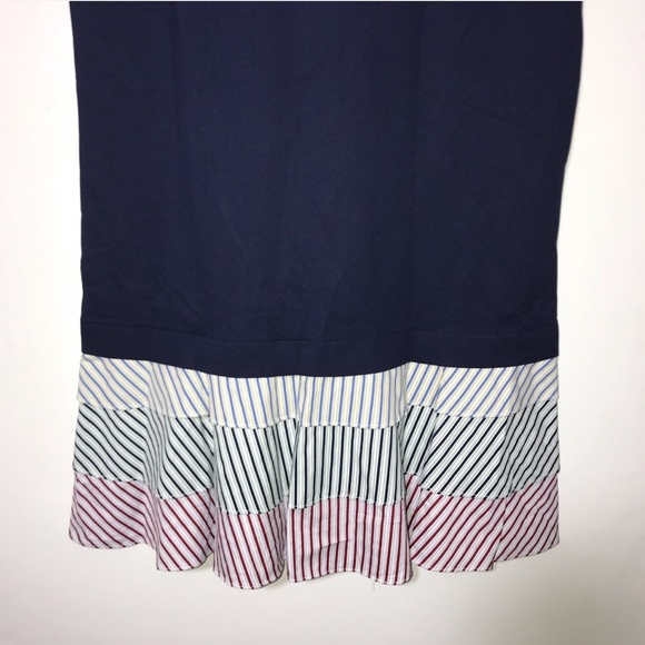 Halogen Navy Multi Stripe Ruffle Hem Knit Dress - Picture 5 of 7